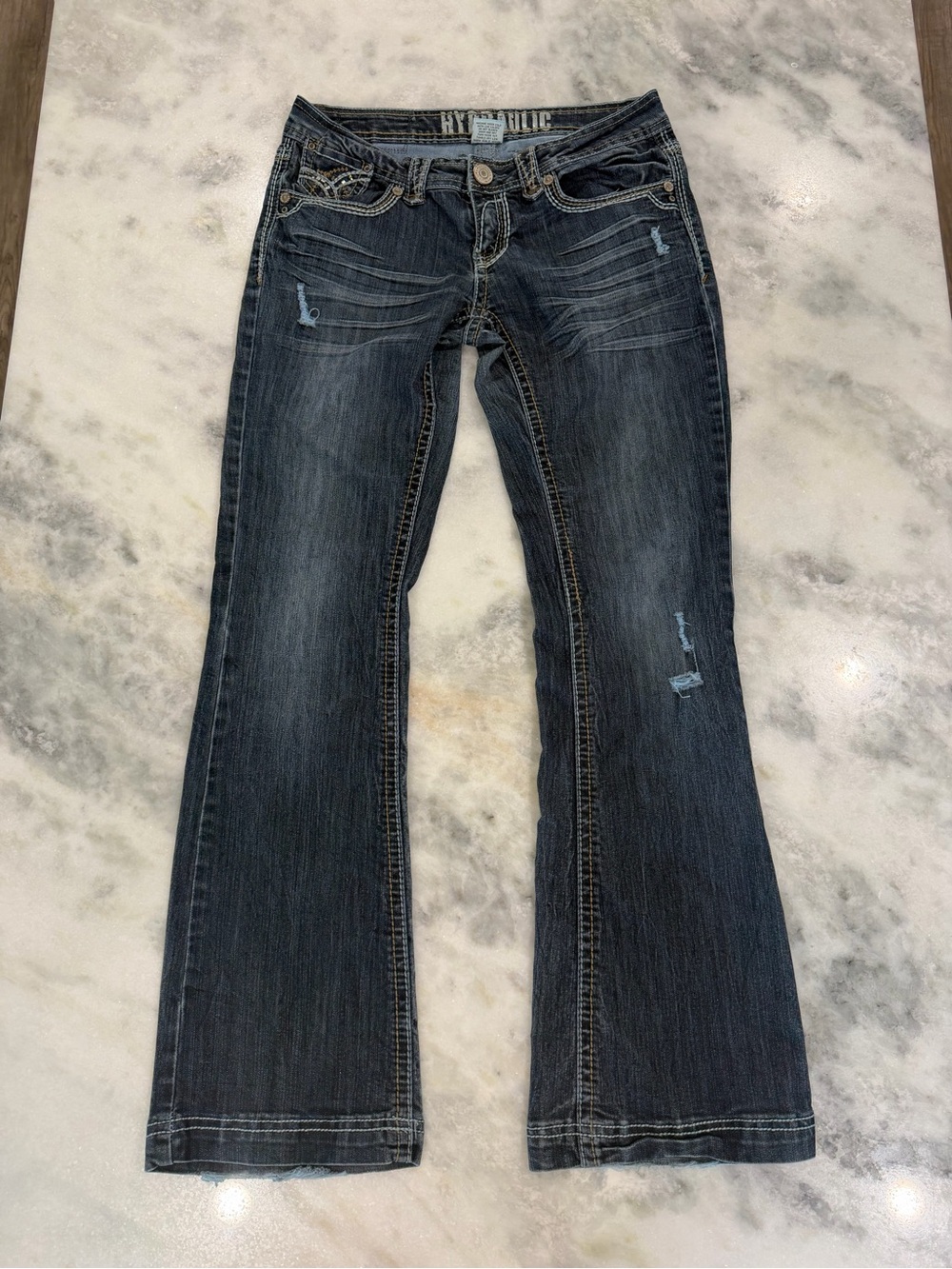 Hydraulic Y2K Low Rise Bootcut Jeans Size 7/8 Distressed Embroidered